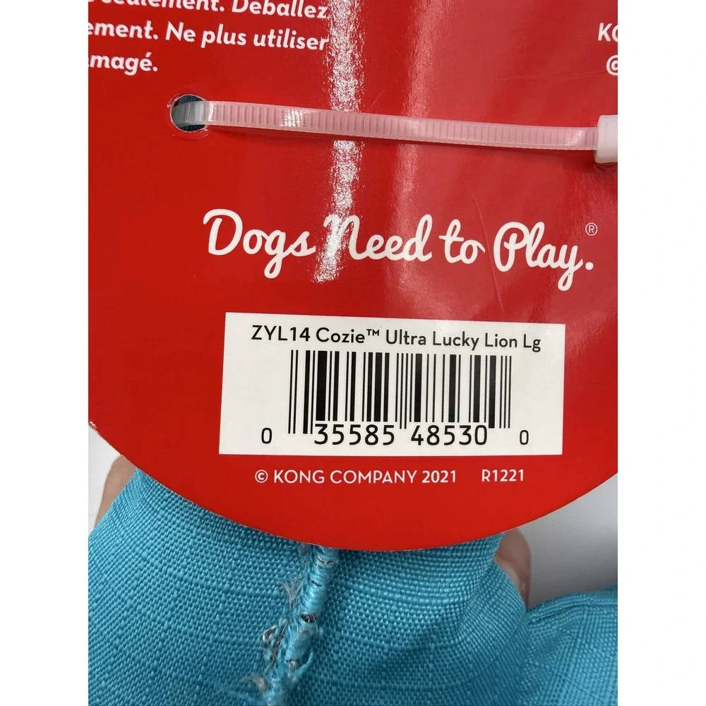 KONG Cozie Ultra Lucky Lion Dog Toy Large Ultra-Tex Squeaker Blue ZYL14